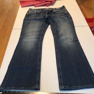 MISS ME Size 30 blue jeans boot cut rhinestone embellished cross on pockets